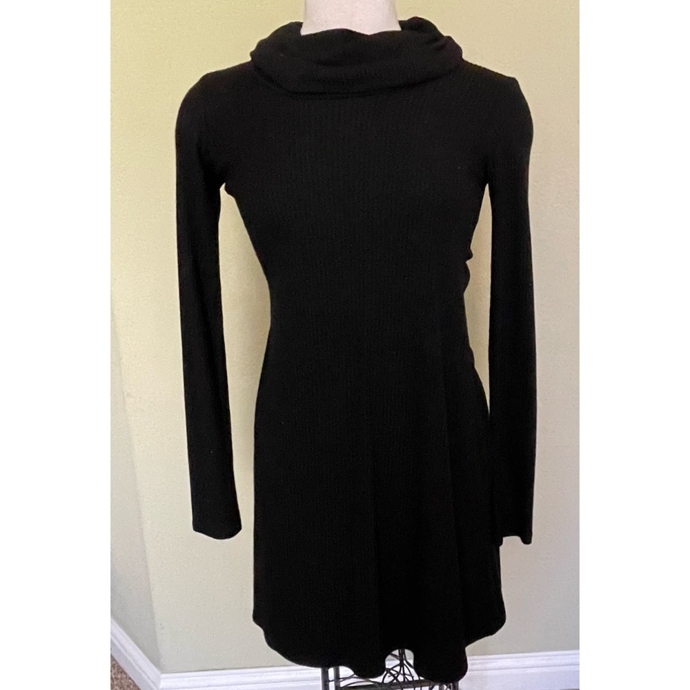 Socialite Black Ribbed Cowl Neck Mini Dress​